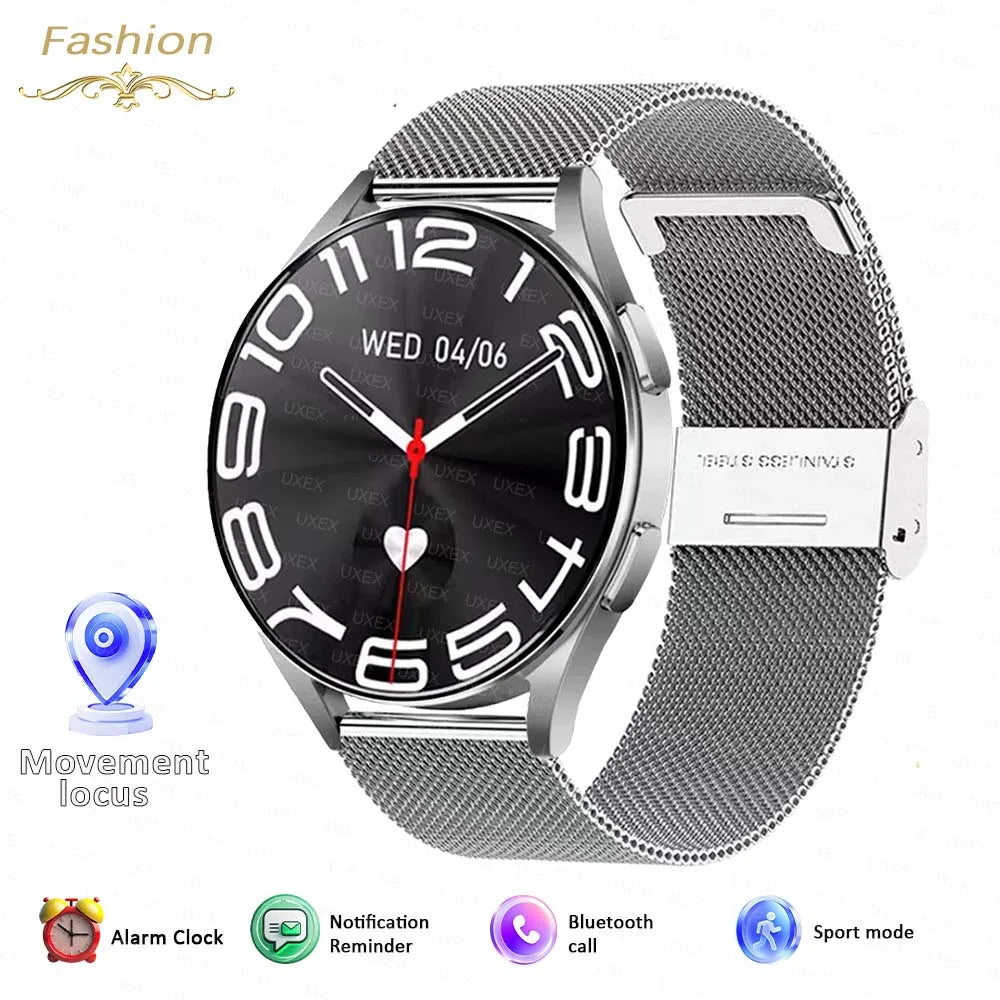 Relógio Inteligente, Smartwatch UXEX 1,32" – Monitor Cardíaco, Oxímetro, Passos, Música, Chamadas e Pulseira de Aço Fino