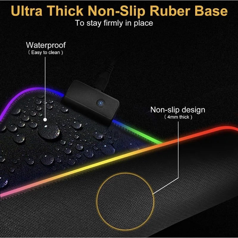 Mouse Pad Gamer RGB 80x30cm – Iluminação 7 Cores, Precisão e Estilo para Sua Jogada!