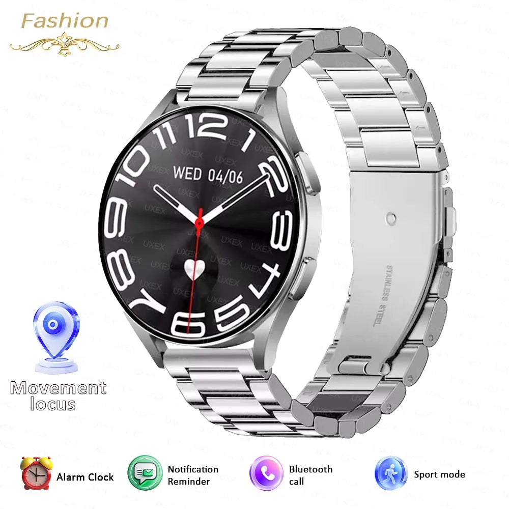 Relógio Inteligente,  Smartwatch UXEX 1,32" – Monitor Cardíaco, Oxímetro, Passos, Música, Chamadas e Pulseira de Aço Fino