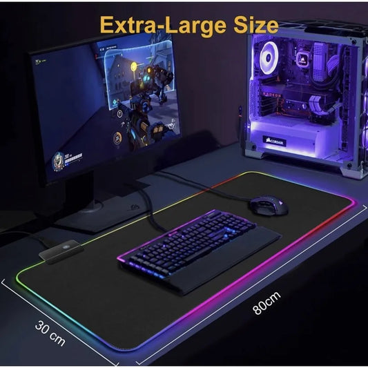 Mouse Pad Gamer RGB 80x30cm – Iluminação 7 Cores, Precisão e Estilo para Sua Jogada!