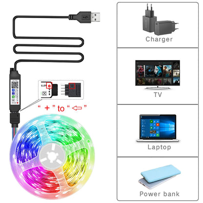 Fita LED USB 5V RGB – Controle Remoto + APP, 10m