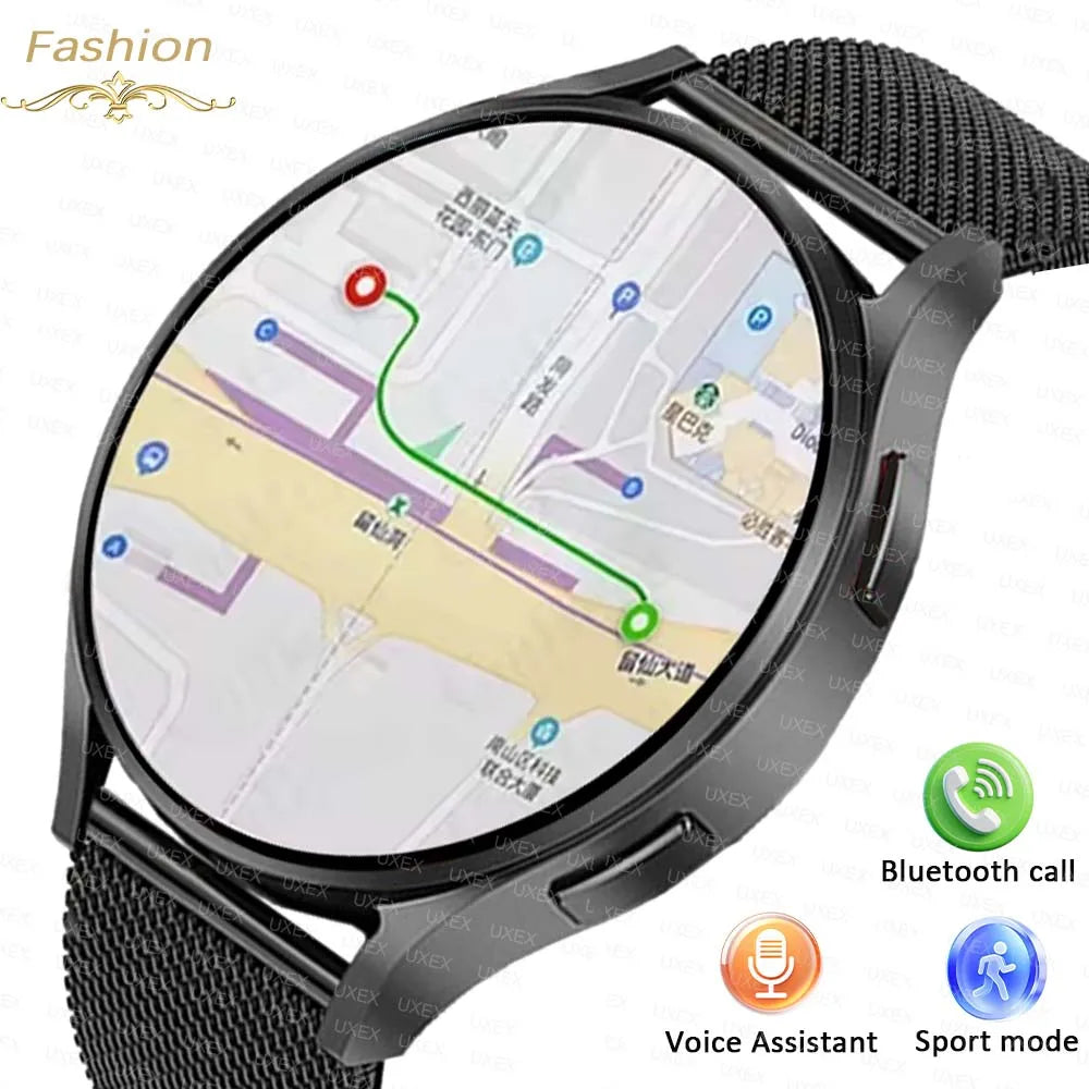 Relógio Inteligente,  Smartwatch UXEX 1,32" – Monitor Cardíaco, Oxímetro, Passos, Música, Chamadas e Pulseira de Aço Fino